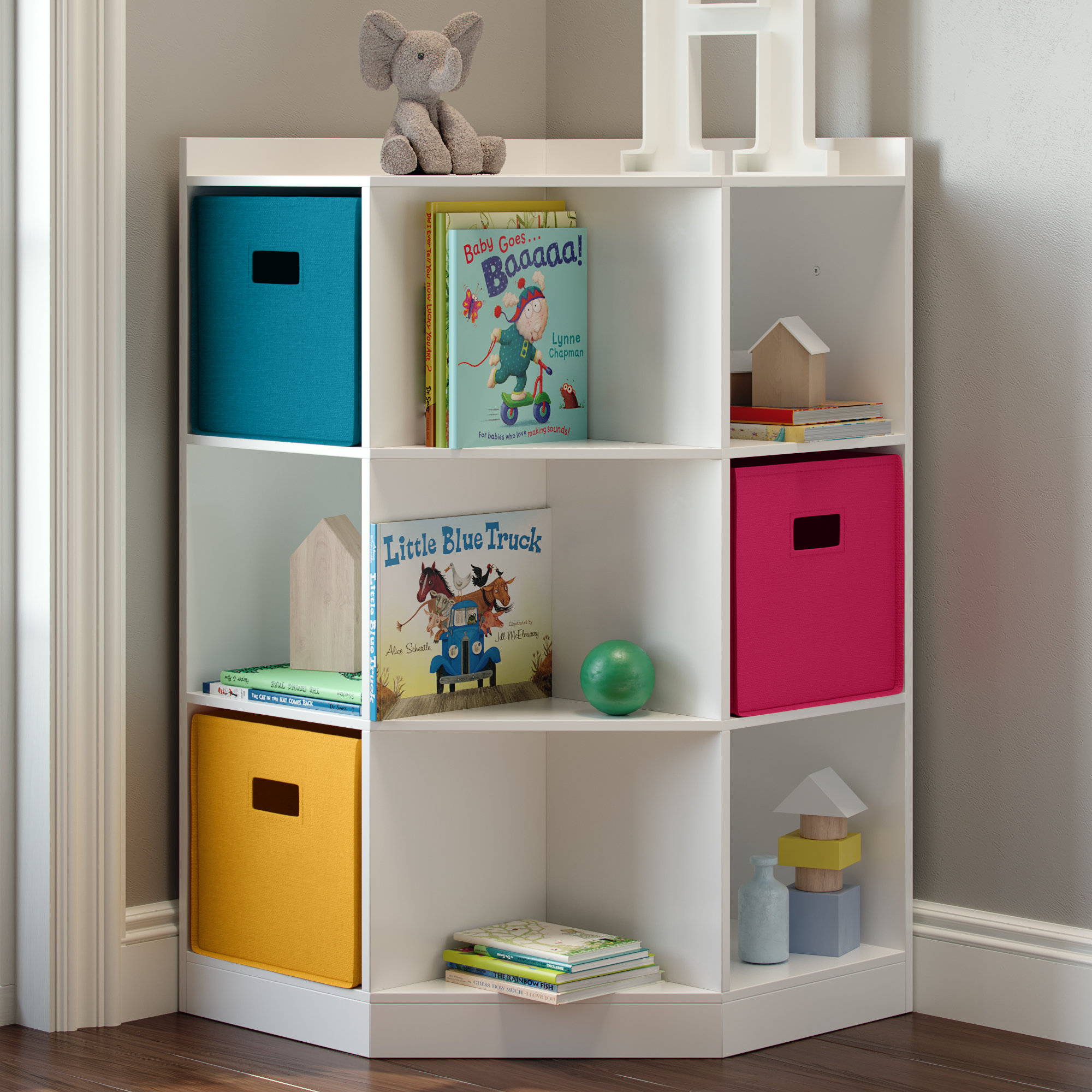 RiverRidge Kids 6 Cubby 3 Shelf Corner Cabinet White